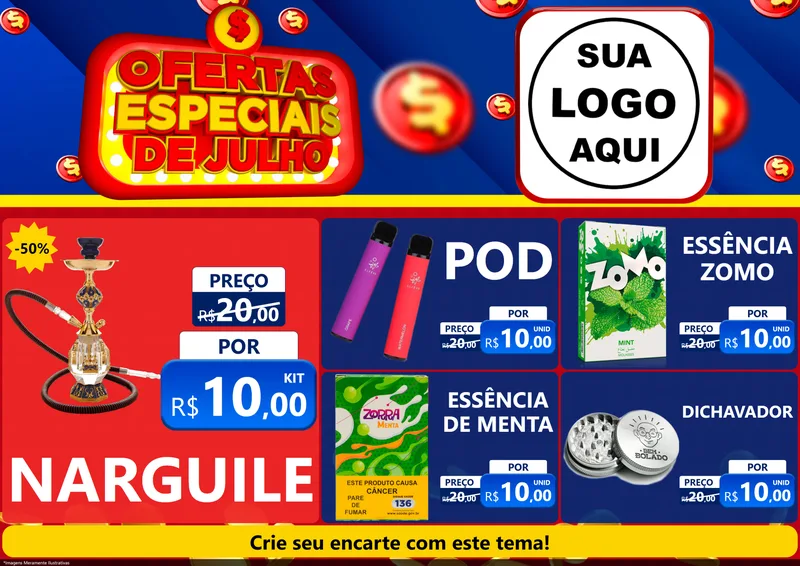 Modelo de Encarte para Encarte A4 Horizontal com o tema Ofertas Especiais de Julho para Tabacaria