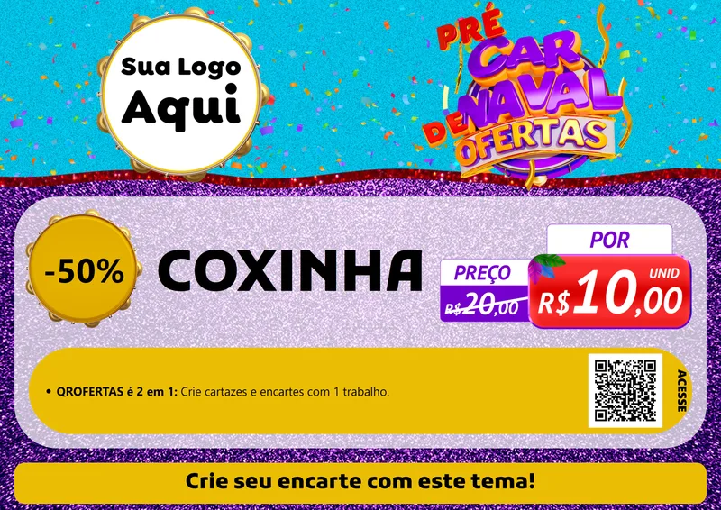 Modelo de Cartaz para Cartaz A4 Horizontal com o tema Pré Carnaval de Ofertas para Salgadaria