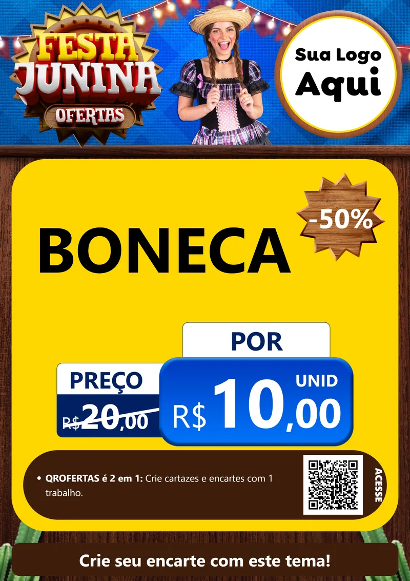 Modelo de Cartaz para Cartaz A4 Vertical com o tema Festa Junina Ofertas para Brinquedos