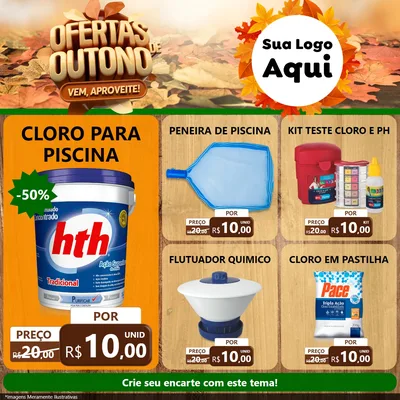 Modelo de Rede Social para Feed Facebook com o tema Ofertas de Outono - Vem, Aproveite! para Produtos para Piscina