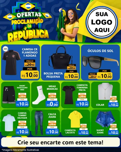 Modelo de Rede Social para Feed Instagram com o tema Ofertas Proclamação da República para Roupas e acessórios