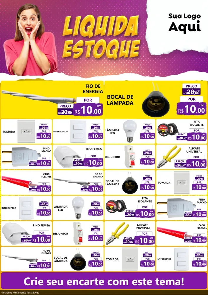 Modelo de Encarte para Encarte A4 Vertical com o tema Liquida estoque para Materiais Elétricos