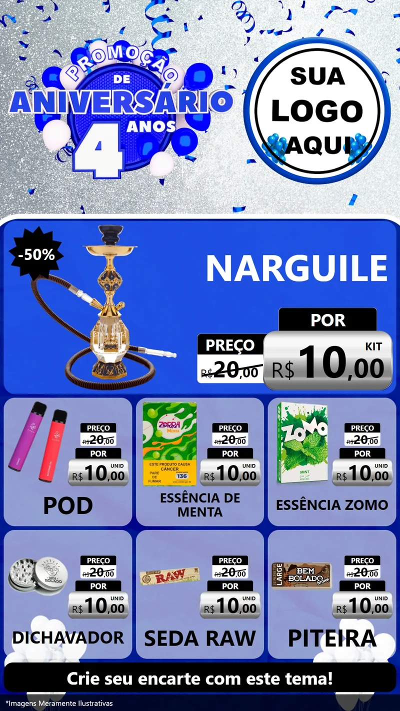 Modelo de Rede Social para Stories com o tema Promoção de Aniversário - 4 Anos para Tabacaria