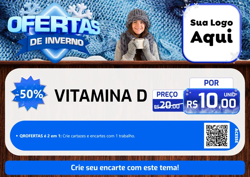 Modelo de Cartaz para Cartaz A4 Horizontal com o tema Ofertas de Inverno para Farmácia