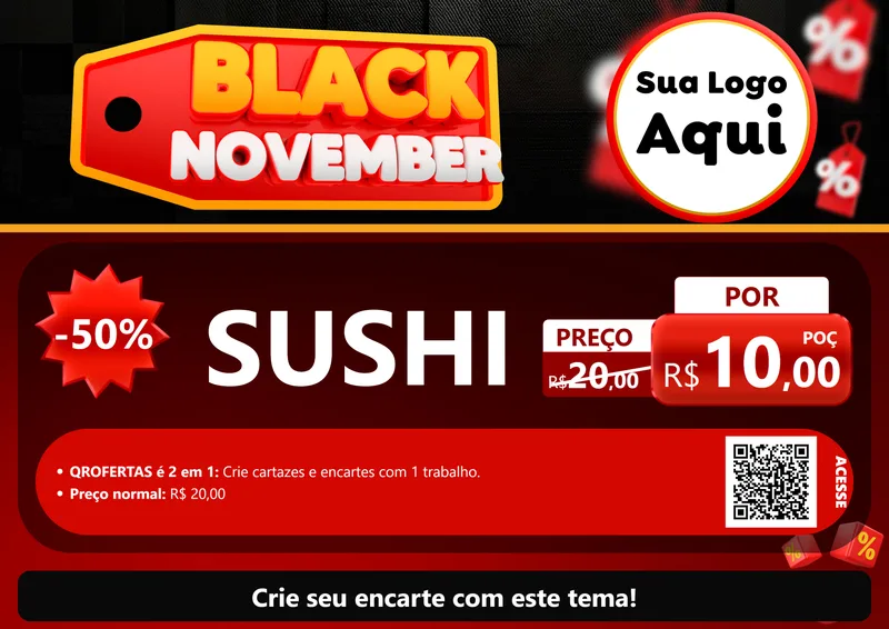 Modelo de Cartaz para Cartaz A4 Horizontal com o tema Black November para Comida japonesa