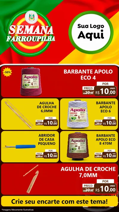 Modelo de TV para TV Vertical com o tema Semana Farroupilha para Armarinho e Aviamentos