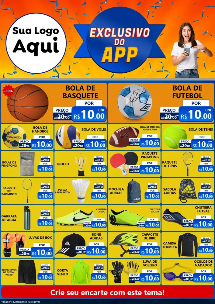 Modelo de Encarte para Encarte A4 Vertical com o tema Exclusivo do Aplicativo para Artigos Esportivos