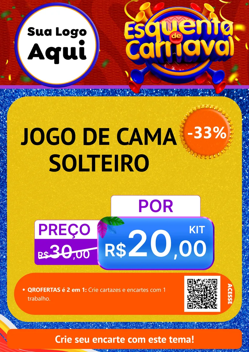 Modelo de Cartaz para Cartaz A4 Vertical com o tema Esquenta de Carnaval para Cama, Mesa e Banho