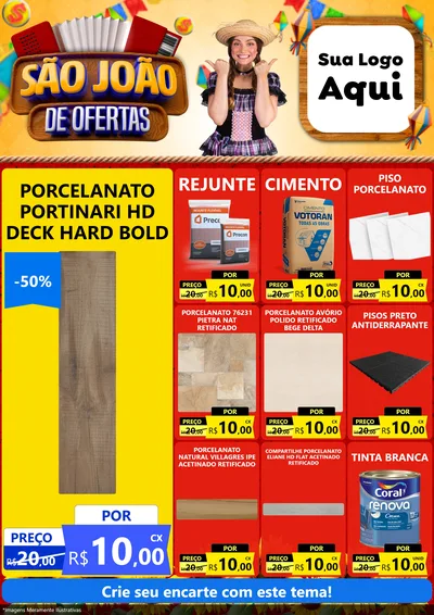 Modelo de Encarte para Encarte A4 Vertical com o tema São João de Ofertas para Pisos e revestimentos