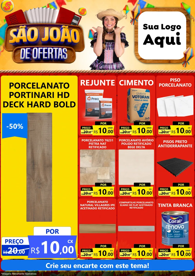 Modelo de Encarte para Encarte A4 Vertical com o tema São João de Ofertas para Pisos e revestimentos