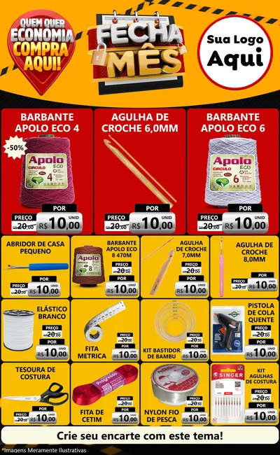 Modelo de Encarte para Encarte Grande com o tema Fecha Mês para Armarinho e Aviamentos