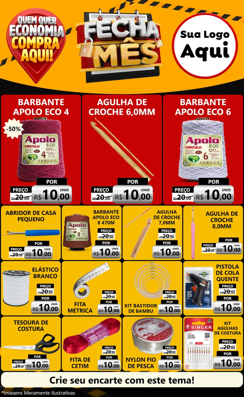 Modelo de Encarte para Encarte Grande com o tema Fecha Mês para Armarinho e Aviamentos