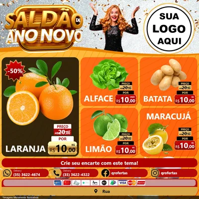 Modelo de Rede Social para Feed Facebook com o tema Saldão de Ano Novo para Hortifrúti