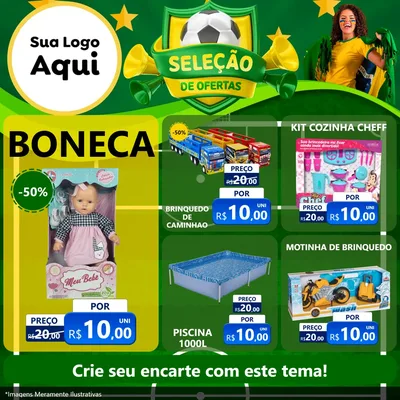 Modelo de Rede Social para Feed Facebook com o tema Seleção de Ofertas - Copa para Brinquedos