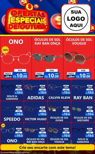 Modelo de Encarte para Encarte Grande com o tema Ofertas Especiais de Outubro para Óticas