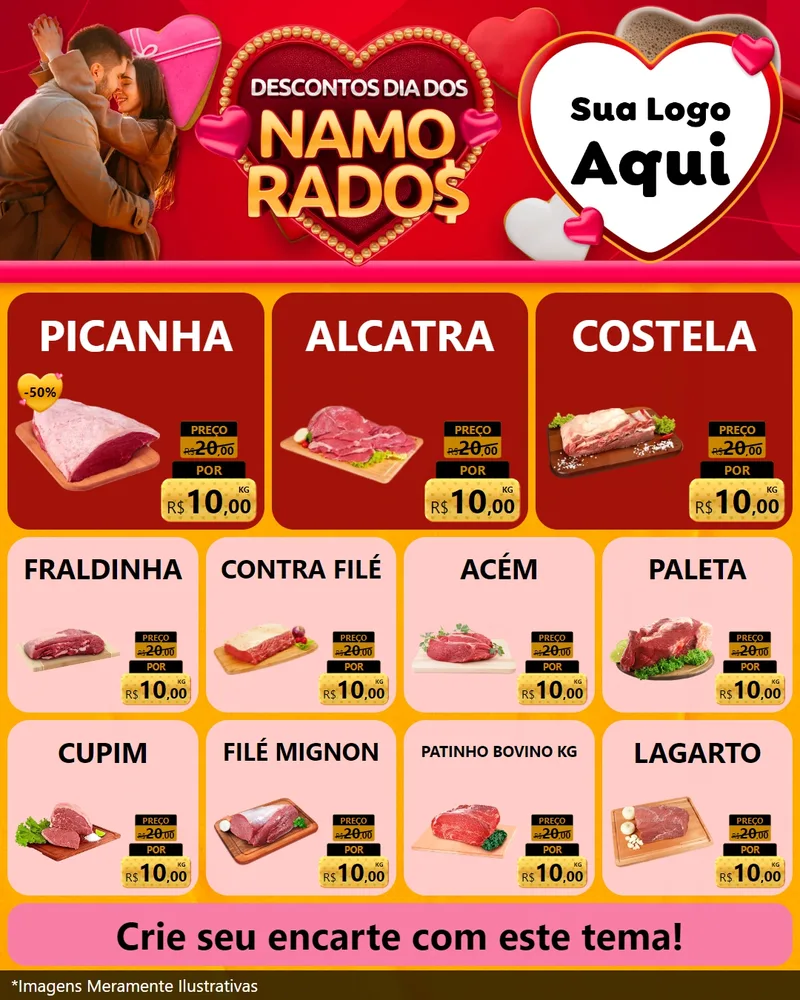 Modelo de Rede Social para Feed Instagram com o tema Descontos Dia dos Namorados para Açougue