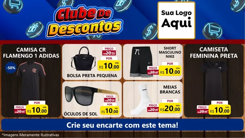 Modelo de TV para TV Horizontal com o tema Clube de Descontos para Roupas e acessórios