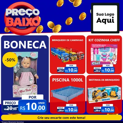 Modelo de Rede Social para Feed Facebook com o tema Preço Baixo para Brinquedos
