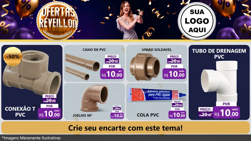 Modelo de TV para TV Horizontal com o tema Ofertas de Réveillon para Tubos e conexões
