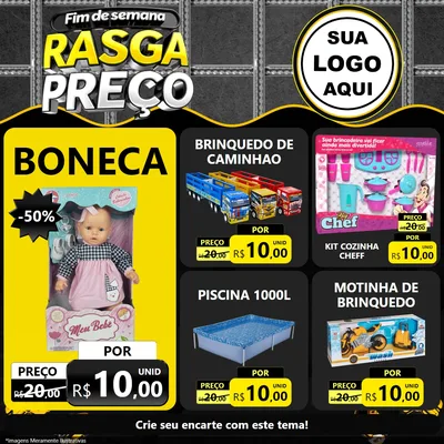 Modelo de Rede Social para Feed Facebook com o tema Fim de Semana Rasga Preço para Brinquedos