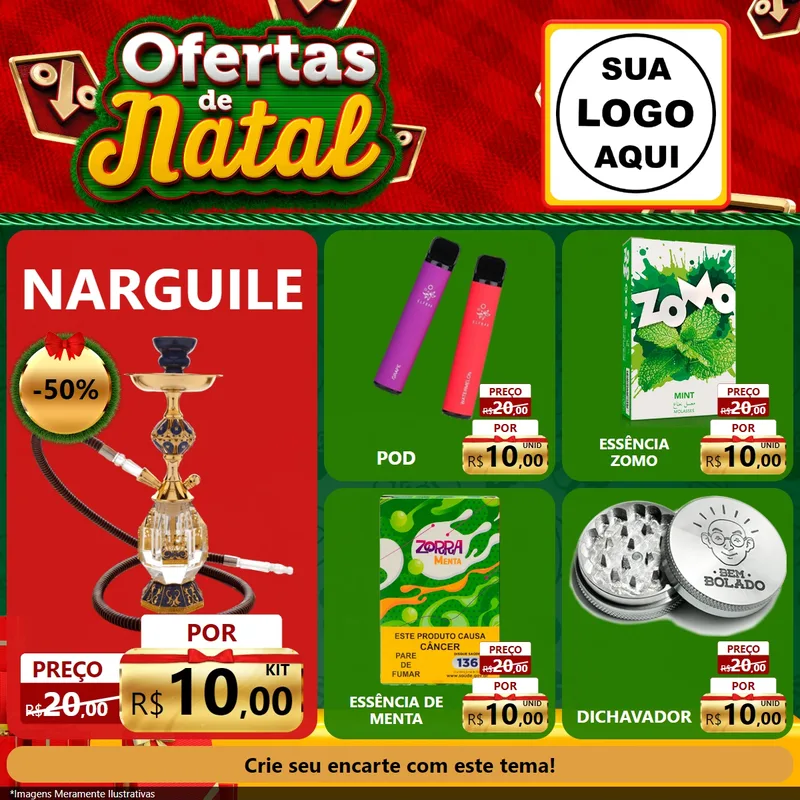Modelo de Rede Social para Feed Facebook com o tema Ofertas de Natal para Tabacaria