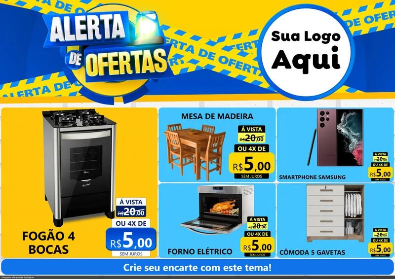 Modelo de Encarte para Encarte A4 Horizontal com o tema Alerta de Ofertas para Móveis e Eletro