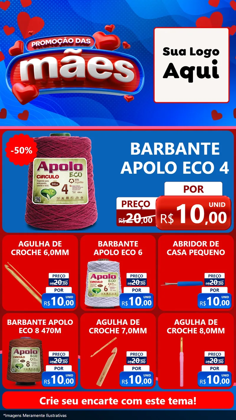 Modelo de Rede Social para Stories com o tema Promoção das Mães para Armarinho e Aviamentos