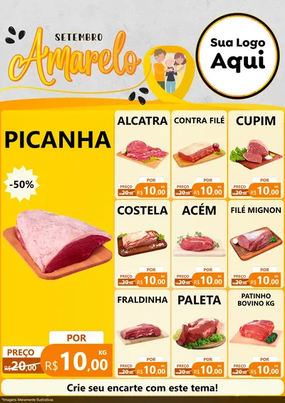 Modelo de Encarte para Encarte A4 Vertical com o tema Setembro Amarelo para Açougue