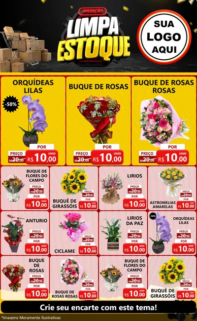 Modelo de Encarte para Encarte Grande com o tema Operação Limpa Estoque para Floricultura e jardim