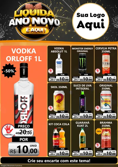 Modelo de Encarte para Encarte A4 Vertical com o tema Liquida Ano Novo É Aqui! para Distribuidora de bebidas