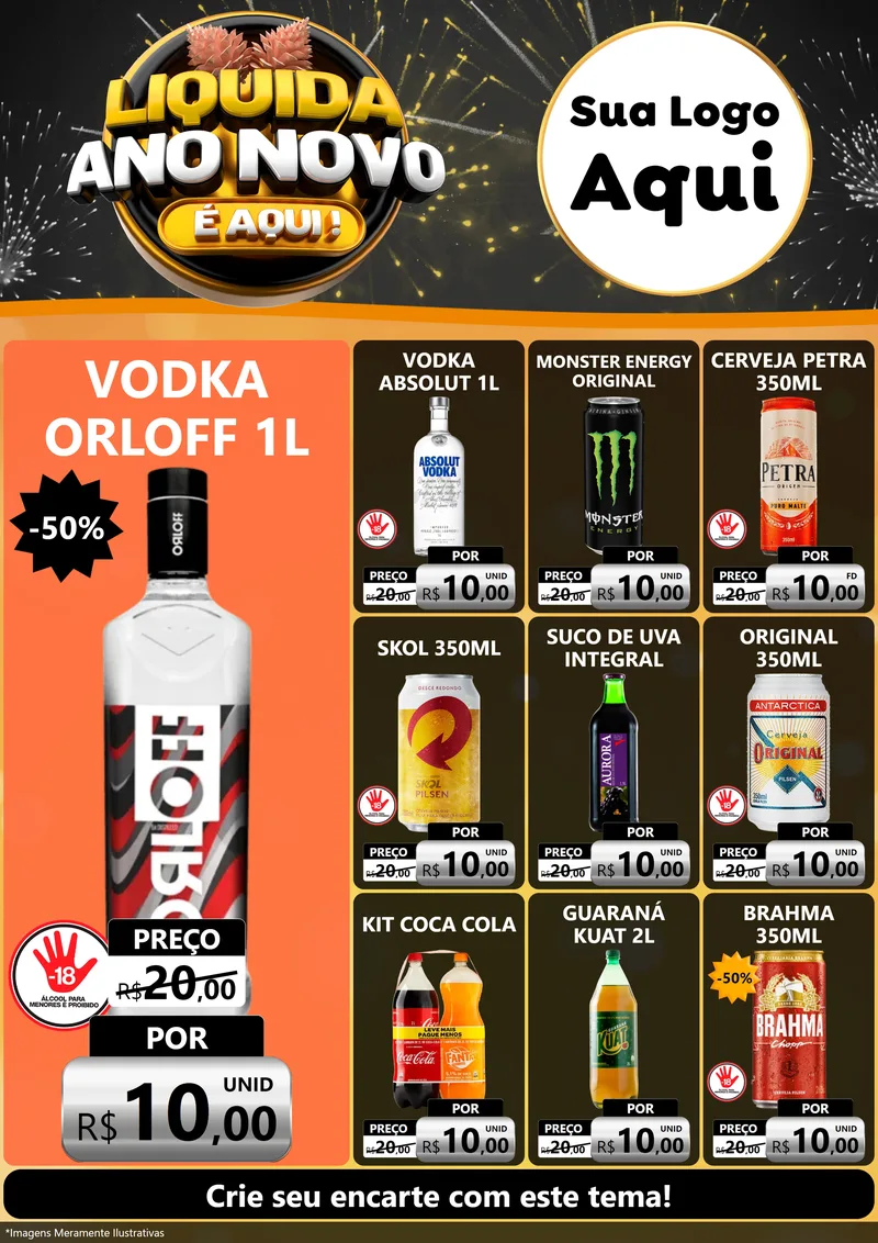 Modelo de Encarte para Encarte A4 Vertical com o tema Liquida Ano Novo É Aqui! para Distribuidora de bebidas