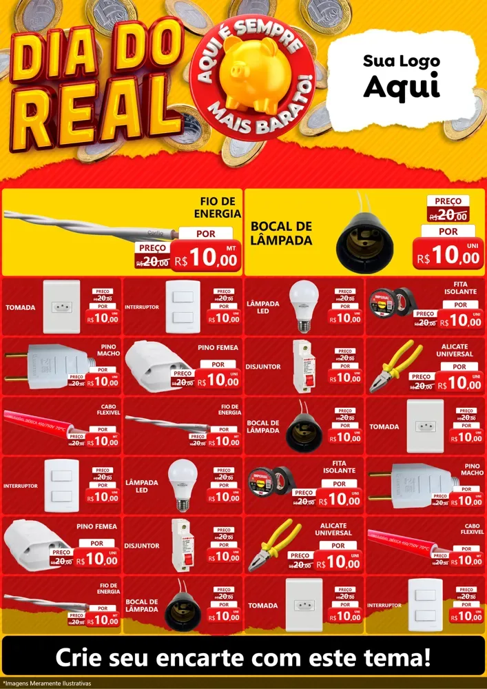 Modelo de Encarte para Encarte A4 Vertical com o tema Dia Do Real para Materiais Elétricos