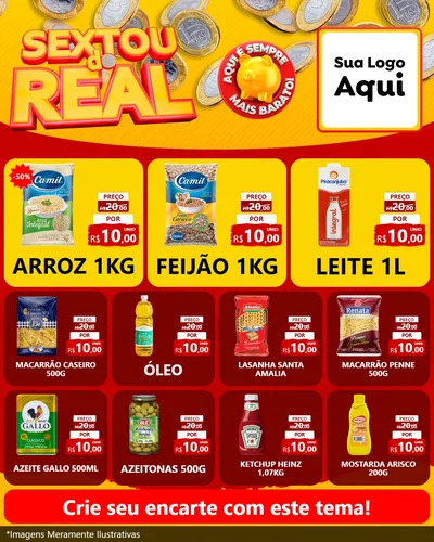 Modelo de Rede Social para Feed Instagram com o tema Sextou do Real para Supermercado