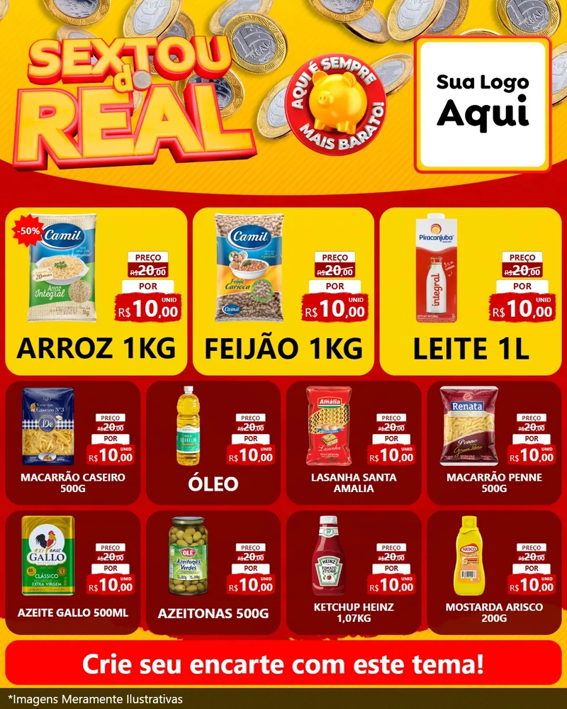 Modelo de Rede Social para Feed Instagram com o tema Sextou do Real para Supermercado