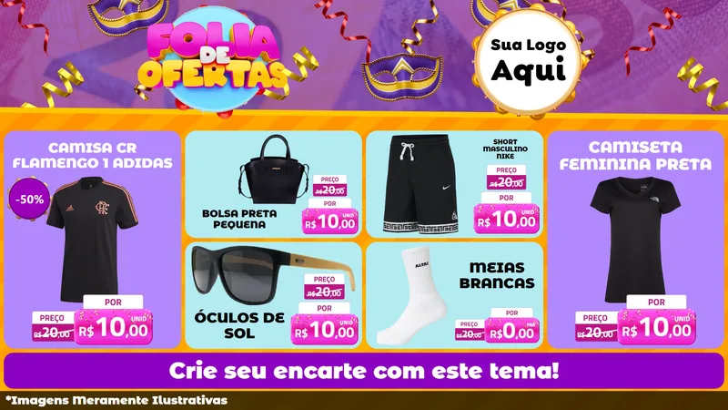 Modelo de TV para TV Horizontal com o tema Folia de Ofertas para Roupas e acessórios