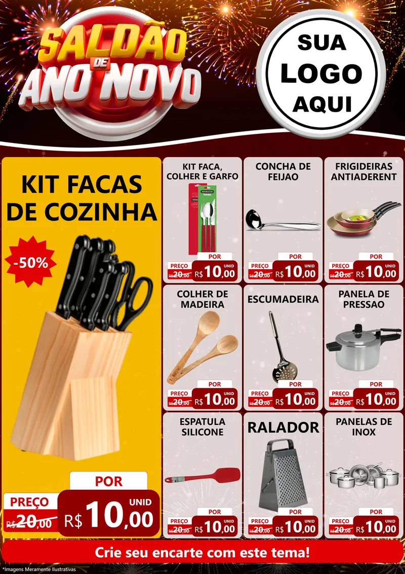 Modelo de Encarte para Encarte A4 Vertical com o tema Saldão de Ano Novo para Utilidades Domésticas