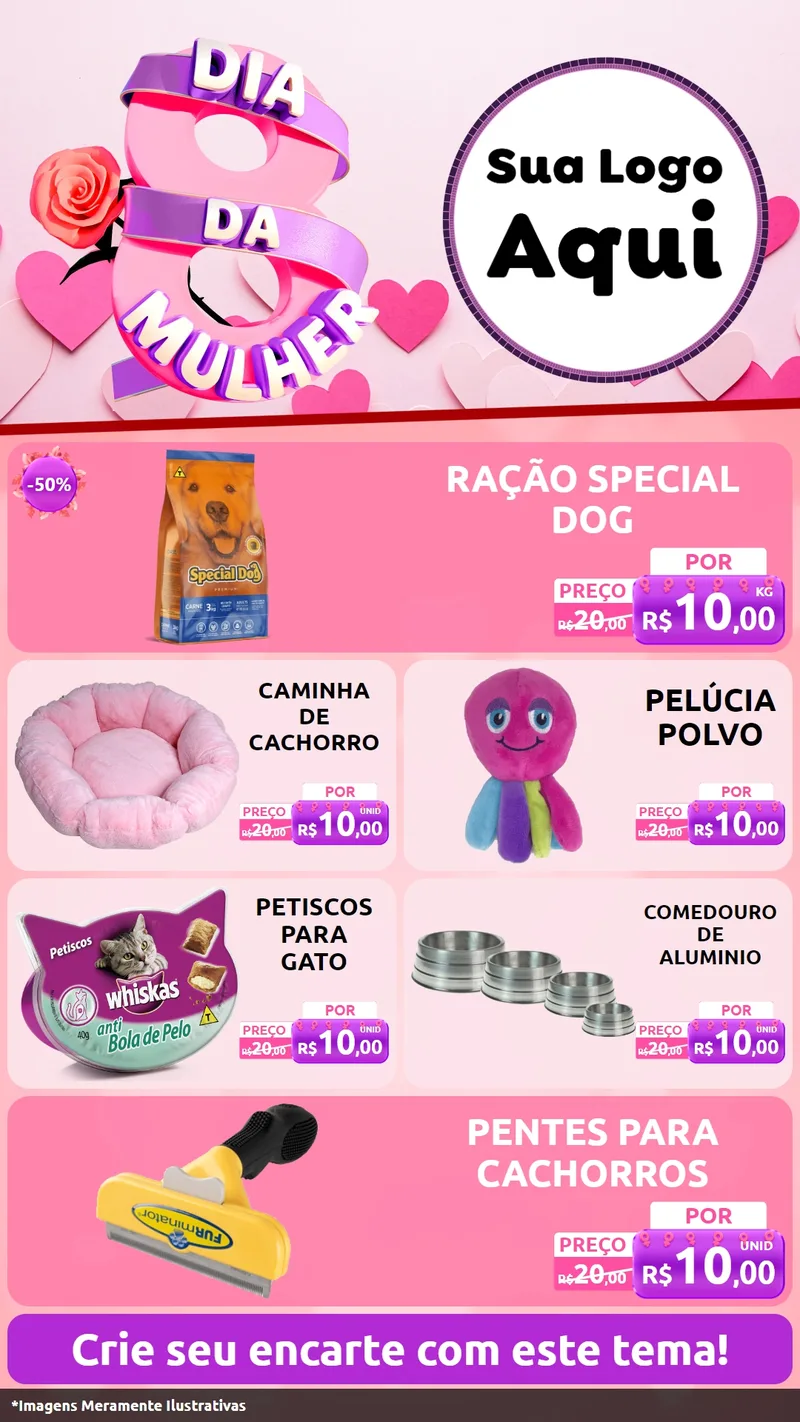 Modelo de TV para TV Vertical com o tema Dia da Mulher para Pet Shop