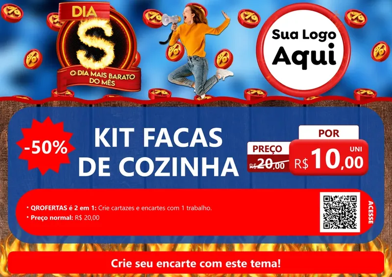 Modelo de Cartaz para Cartaz A4 Horizontal com o tema Dia S - O Dia Mais Barato Do Mês para Utilidades Domésticas