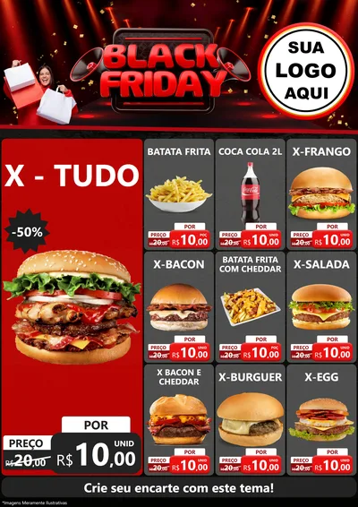 Modelo de Encarte para Encarte A4 Vertical com o tema Black Friday para Hamburgueria