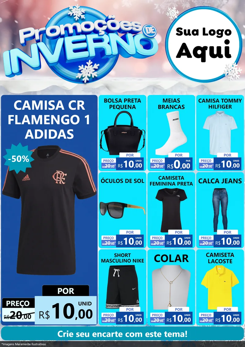 Modelo de Encarte para Encarte A4 Vertical com o tema Promoções de Inverno para Roupas e acessórios