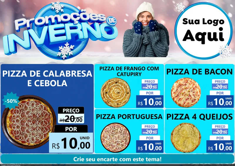 Modelo de Encarte para Encarte A4 Horizontal com o tema Promoções de Inverno para Pizzaria
