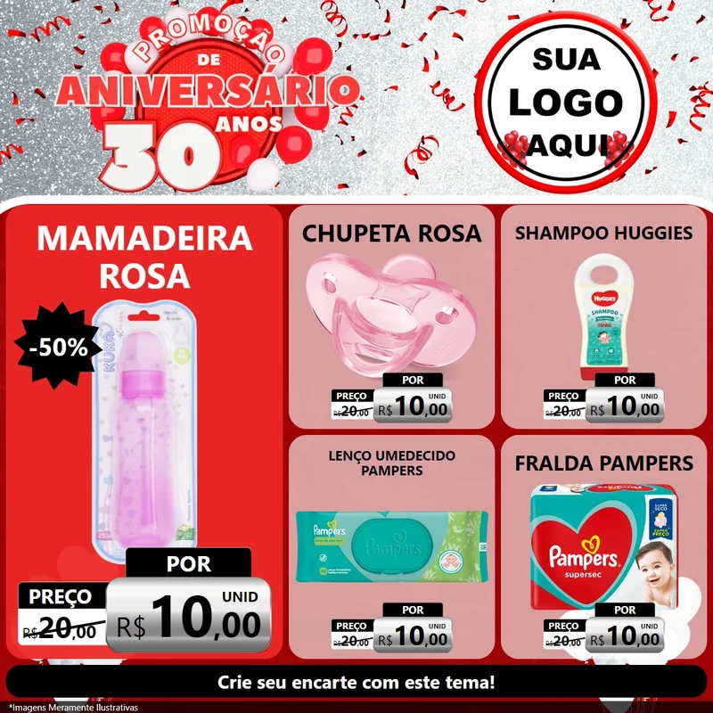 Modelo de Rede Social para Feed Facebook com o tema Promoção de Aniversário - 30 Anos para Bebês