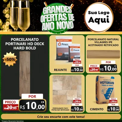 Modelo de Rede Social para Feed Facebook com o tema Grandes Ofertas de Ano Novo para Pisos e revestimentos