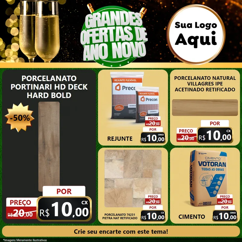 Modelo de Rede Social para Feed Facebook com o tema Grandes Ofertas de Ano Novo para Pisos e revestimentos