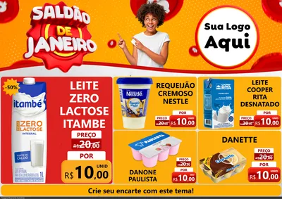 Modelo de Encarte para Encarte A4 Horizontal com o tema Saldão de Janeiro para Frios e Laticínios