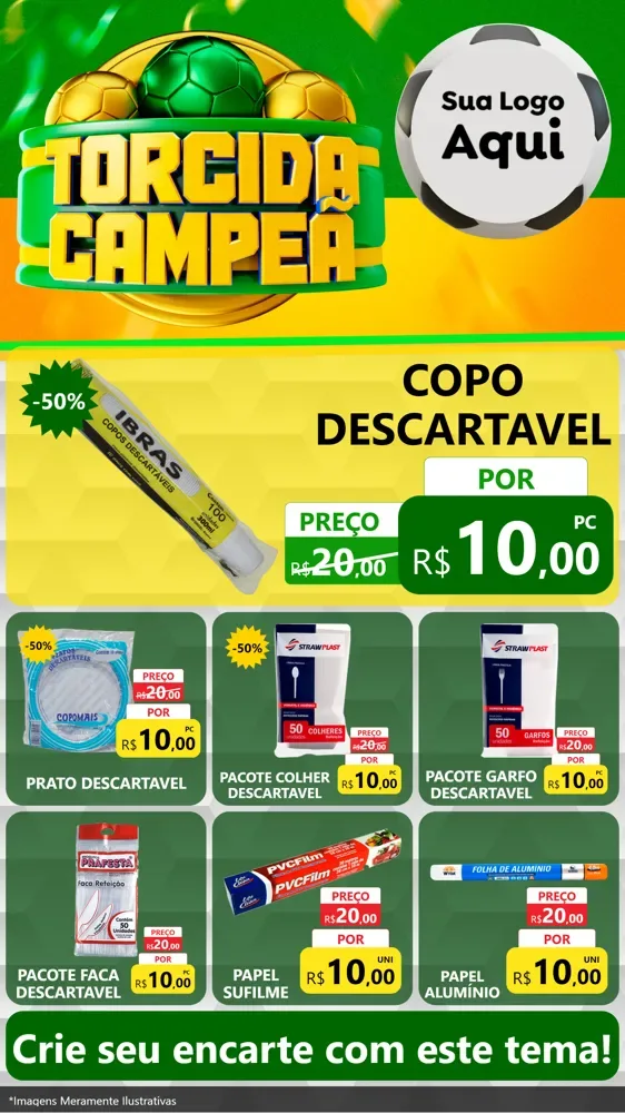 Modelo de Rede Social para Stories com o tema Torcida Campeã - Copa para Embalagens