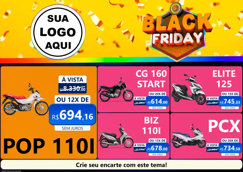 Modelo de Encarte para Encarte A4 Horizontal com o tema Black Friday para Concessionaria de Motos