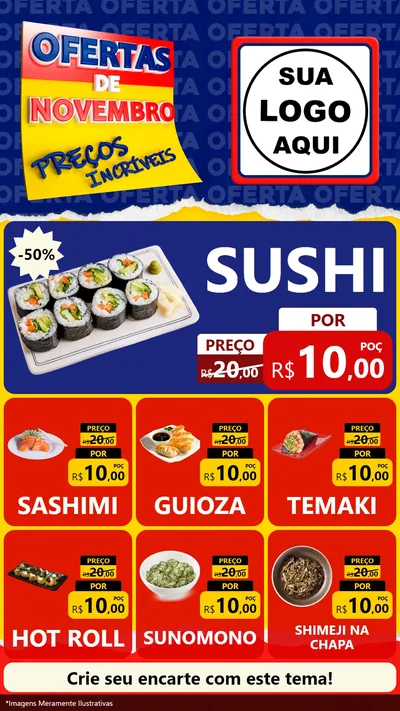 Modelo de Rede Social para Stories com o tema Ofertas de Novembro - Preços Incríveis para Comida japonesa