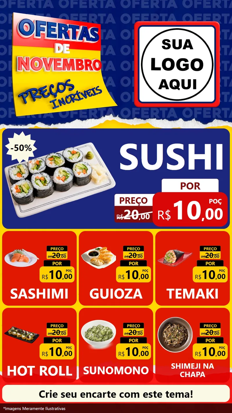 Modelo de Rede Social para Stories com o tema Ofertas de Novembro - Preços Incríveis para Comida japonesa