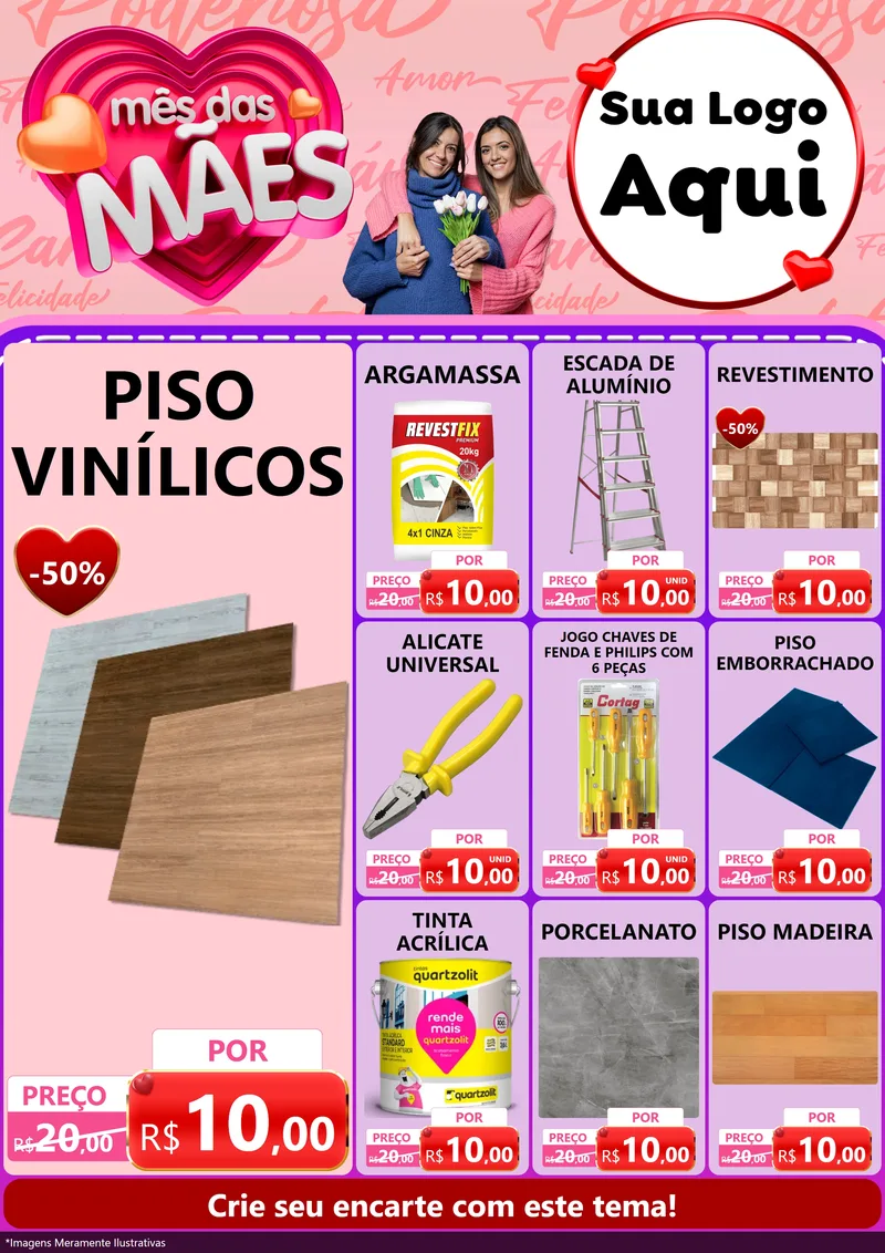 Modelo de Encarte para Encarte A4 Vertical com o tema Mês Das Mães para Material para Construção